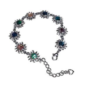 Sunburst Silver Tone Charm Bracelet With Multicolor Gemstones